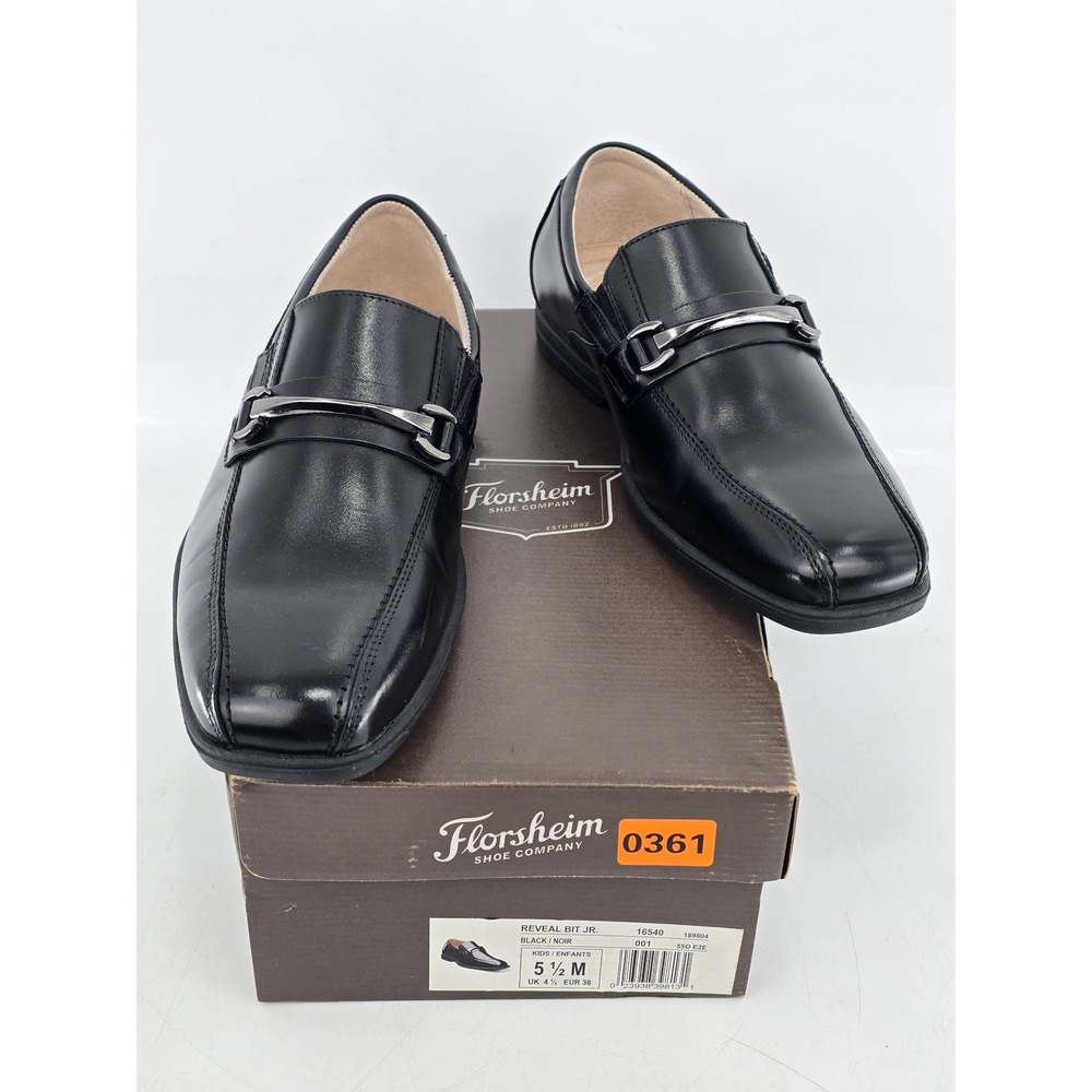 Florsheim Reveal Bit Jr. Loafers Boys 5.5M Black Leather Dress Shoes -New